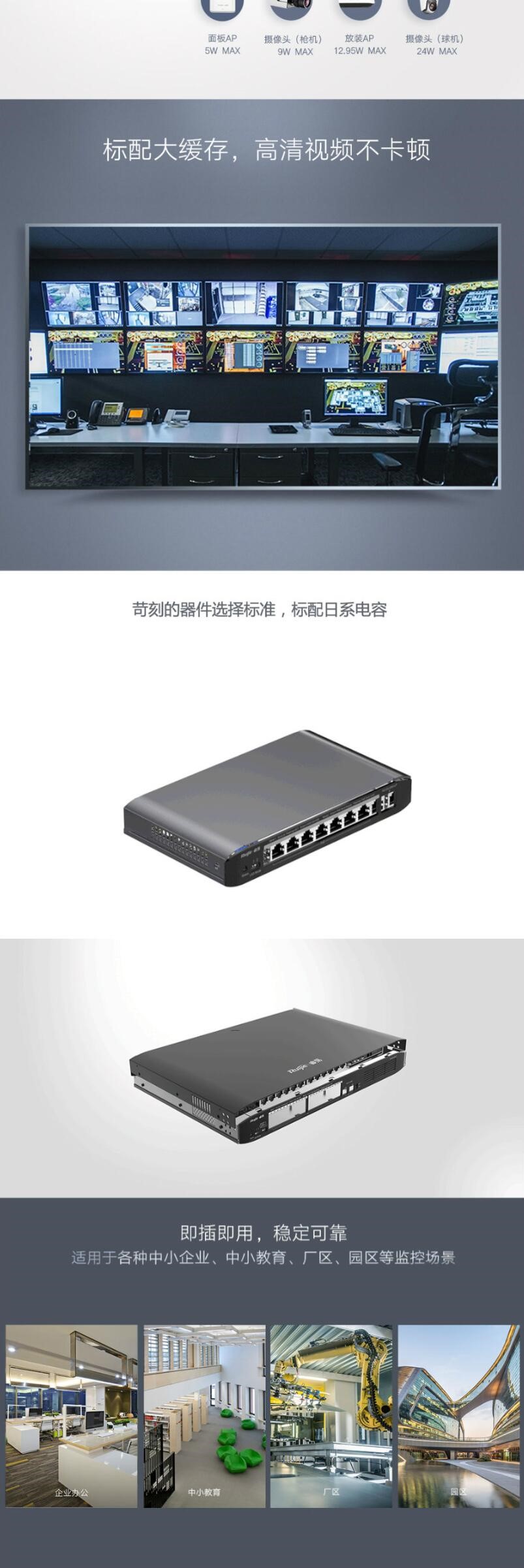 銳捷（Ruijie） RG-ES126G-P 24個10/100/1000M電口（PoE/PoE+），2個千兆光口，非網(wǎng)管型PoE交換機 (圖5)